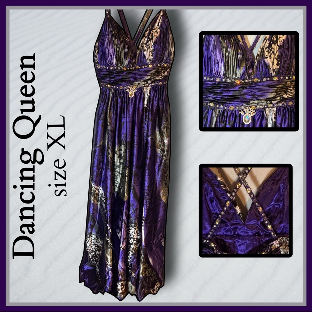 DANCING QUEEN purple rhinestone prom DRESS size XL
